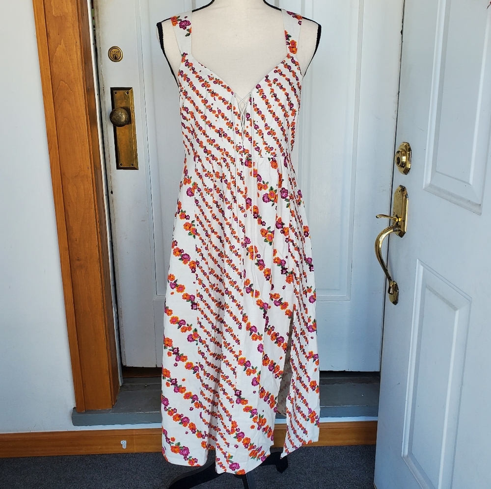 NWT For Love & Lemons Georgia Linen-Blend Floral Midi Dress, Medium